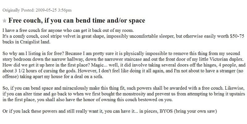 20 Unbelievably Strange Ads That Have Appeared On Craigslist
